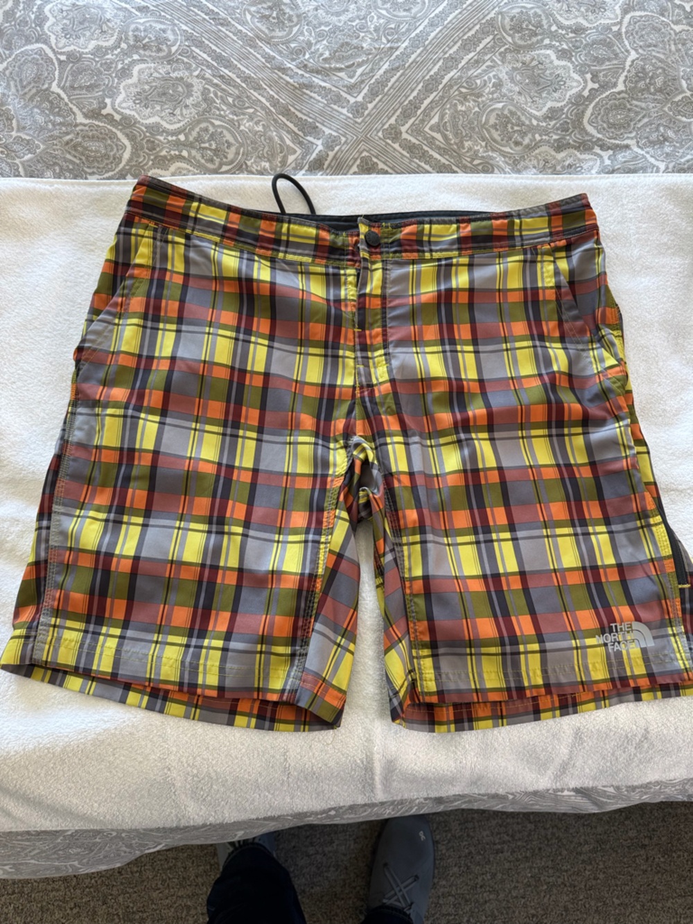 The North Face Men's Plaid Athletic Shorts - Yellow, Orange, Gray